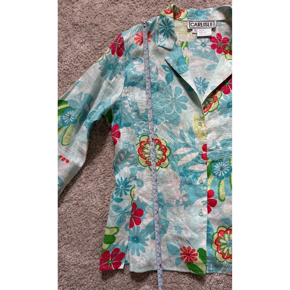 Carlisle 100% Linen Floral Blouse Relaxed Top Size 10 Coastal Cottagecore Preppy - Picture 7 of 9